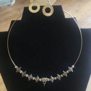 Silver choker with matching earrings